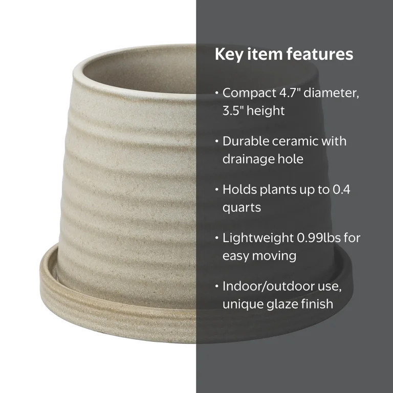 Better Homes & Gardens 4.7" x 4.7" x 3.5" Round White Ceramic Sabrina Plant Planter | Walmart (US)
