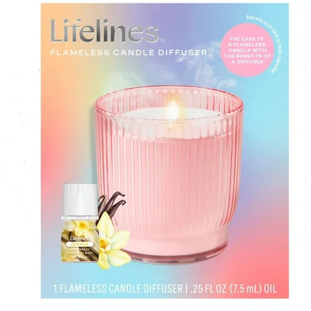 Lifelines Flameless Candle Diffuser with ClickWick Essential Oil Blend, Rechargeable & Waterless Aromatherapy Diffuser for Home and Office, Ribbed Pink Jar | Walmart (US)