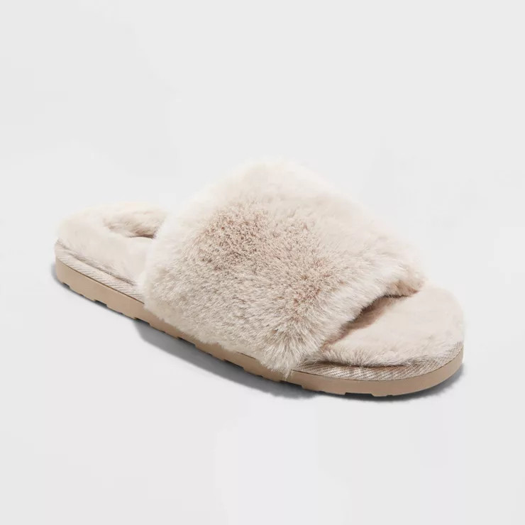 Women's Emma Faux Fur Slide Slippers - Stars Above™ | Target