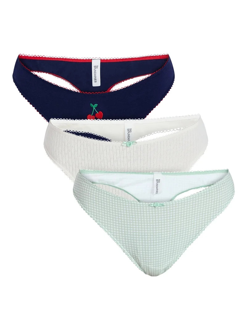 No Boundaries Cotton and Pointelle Thong Panties, 3-Pack, Women's XS-XXXL | Walmart (US)