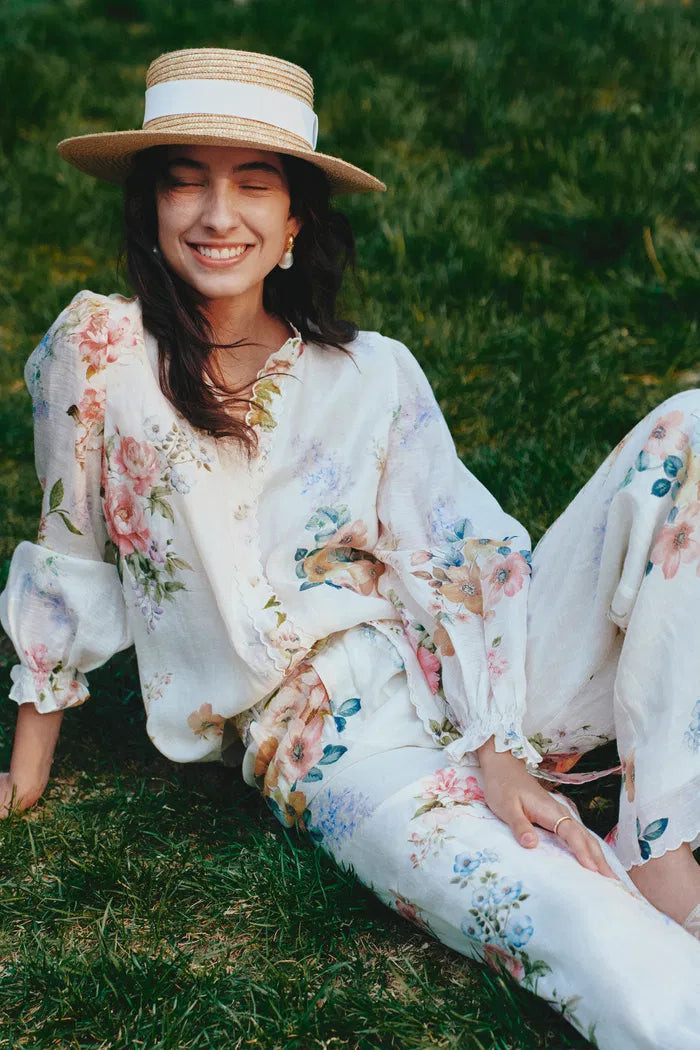 Ariel Flora Blouse in Silk-Linen Blend | Fabrique