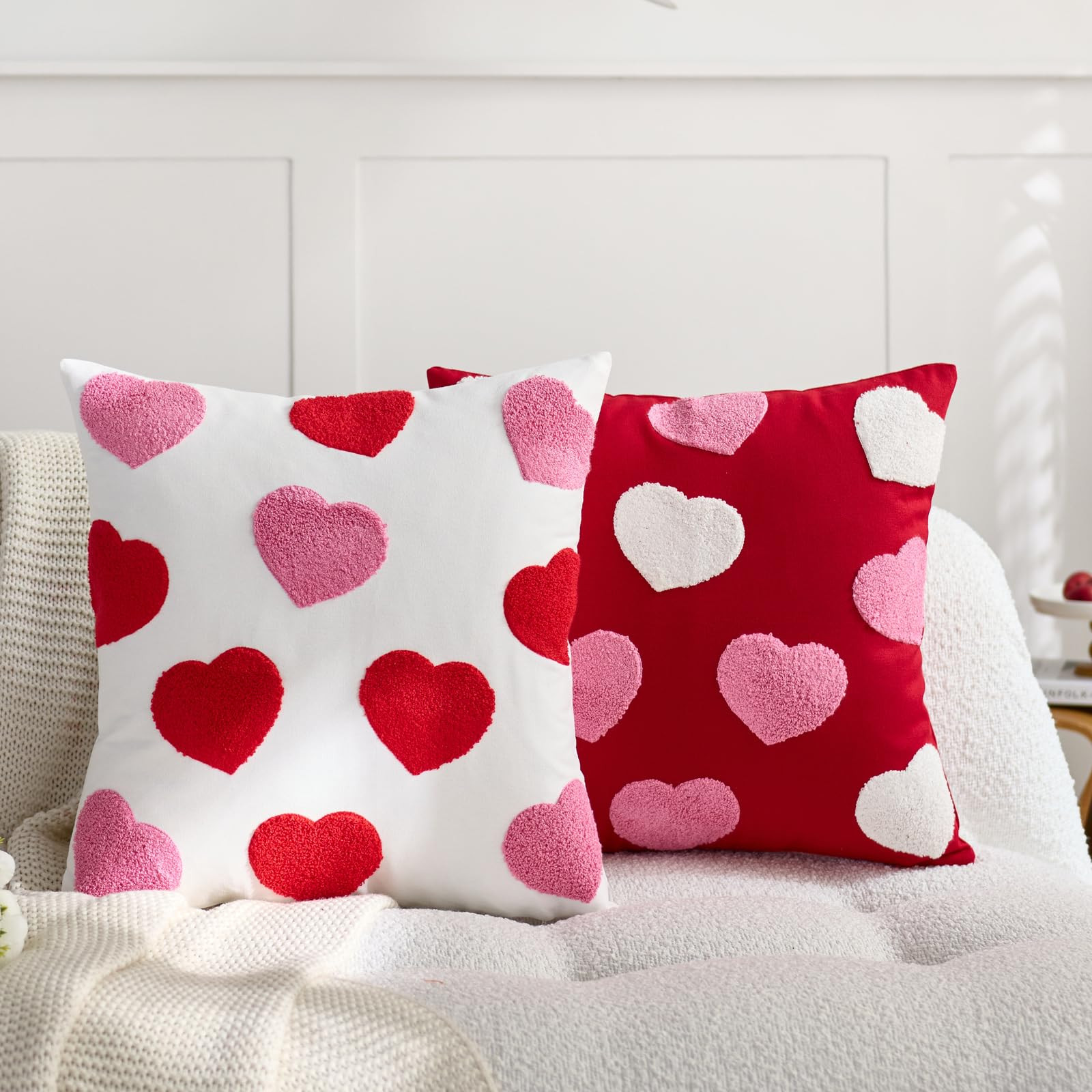 Valentines Day Pillow Covers 18 x 18 Inch Set of 2 Embroidery Heart Pattern Valentine Wedding Dec... | Amazon (US)