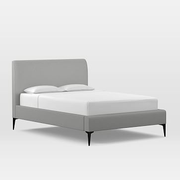 Deco Upholstered Bed, King, Heathered Crosshatch, Feather Gray, Light Bronze Leg | West Elm (US)