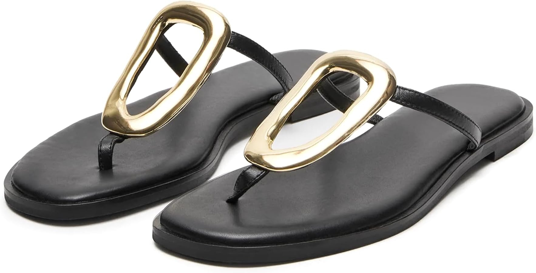 Flip-Flops for Women Flat Sandals Slip On Slides Leather Beach Comfort Open Square Toe Ladies Sli... | Amazon (US)