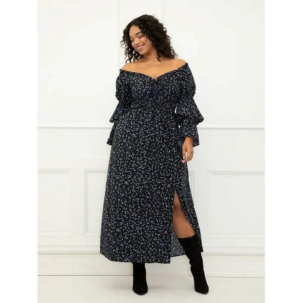 ELOQUII Elements Women's Plus Size Off The Shoulder Maxi Dress With Cinch - Walmart.com | Walmart (US)