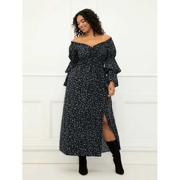 ELOQUII Elements Women's Plus Size Off The Shoulder Maxi Dress With Cinch - Walmart.com | Walmart (US)