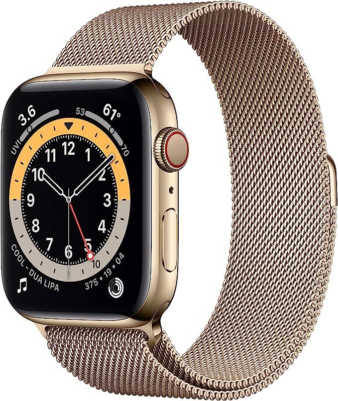 New Apple Watch Series 6 (GPS + Cellular, 44mm) - Gold Stainless Steel Case with Gold Milanese L... | Amazon (US)