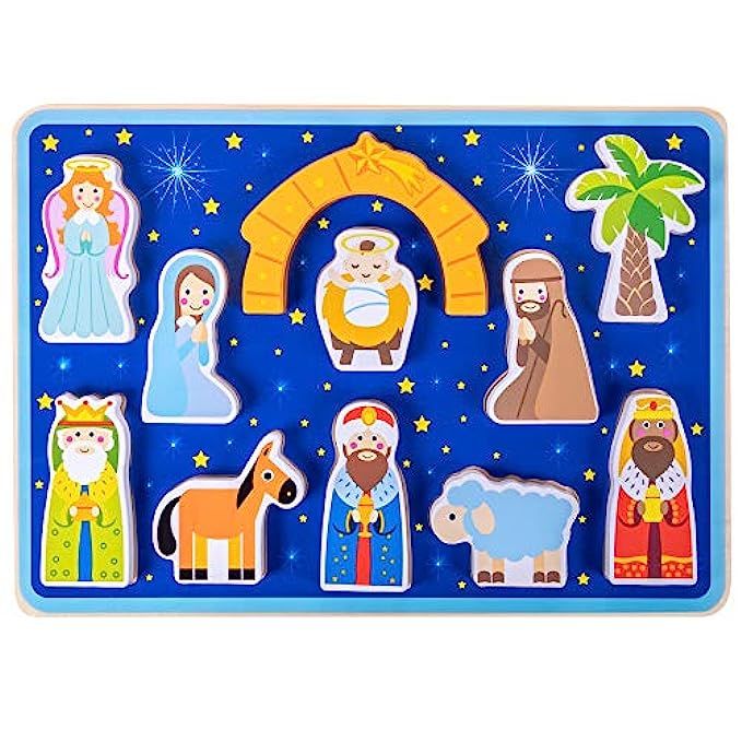 Piece on Earth Nativity Puzzle Board | Children's 11 pc. Chunky Wooden Inset Shapes | First Christma | Amazon (US)