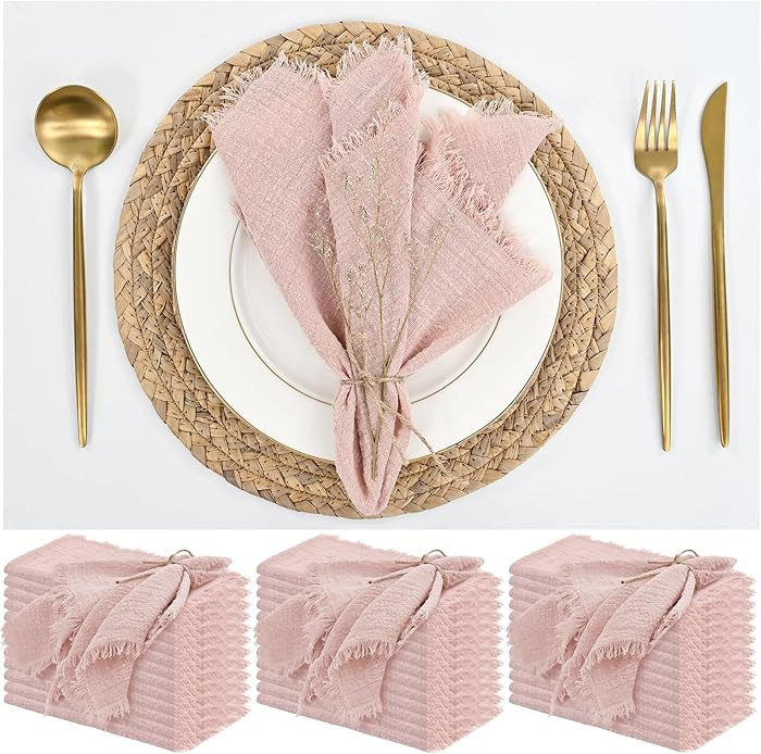 36 Pack Pink Cloth Napkins Cotton Linen Napkin 16 x 16 Inch Pink Napkins Cloth Handmade with Frin... | Amazon (CA)