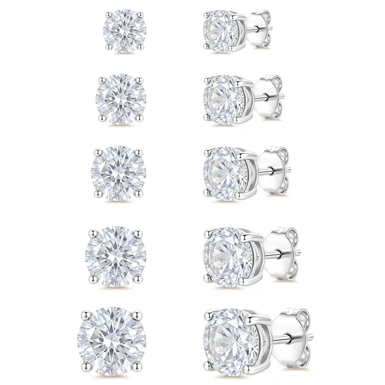 APSVO 5 Pairs 18K White Gold Plated Stud Earrings for Women S925 Sterling Silver Post April Birth... | Walmart (US)