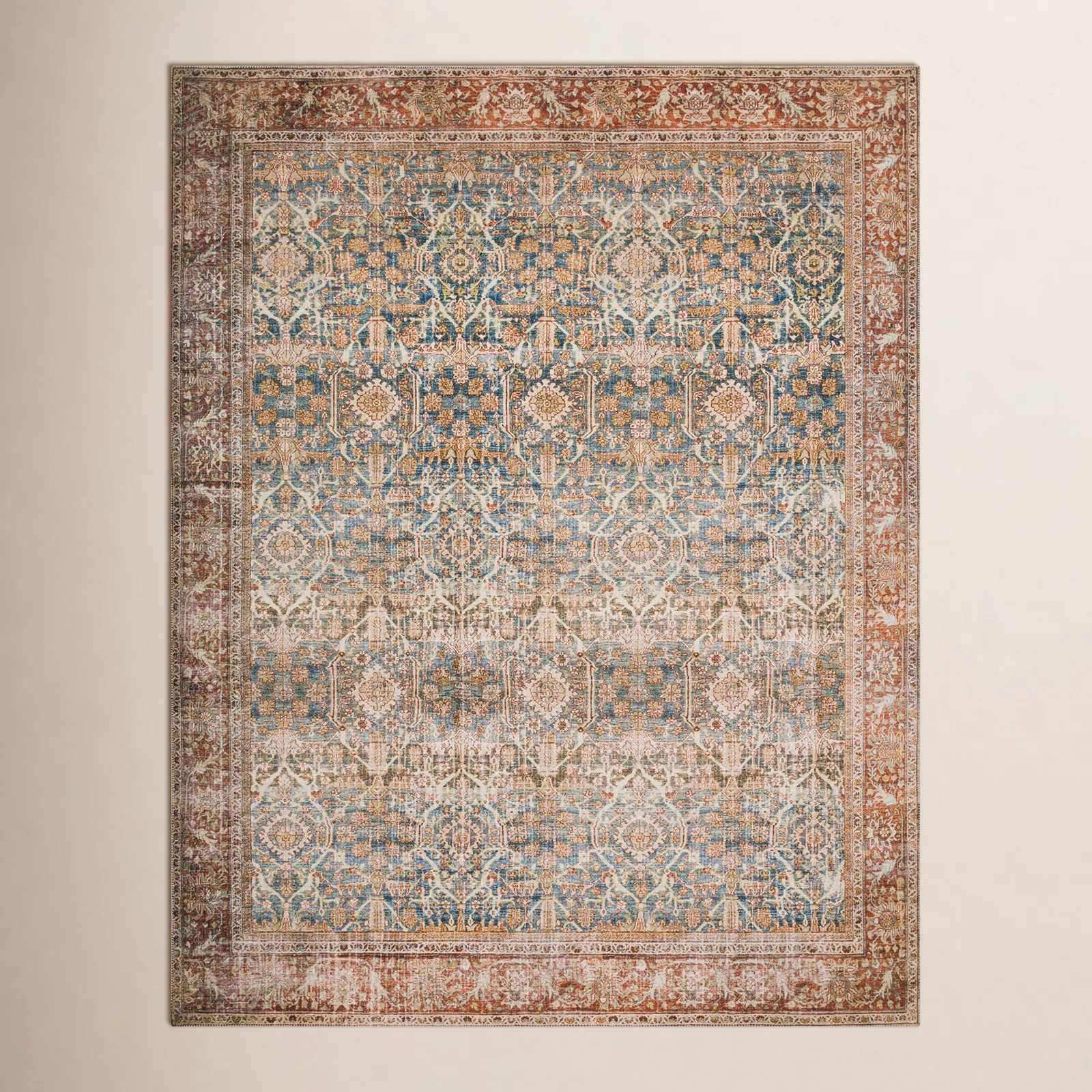 Pratt Oriental Area Rug in Ocean/Rust | Wayfair North America
