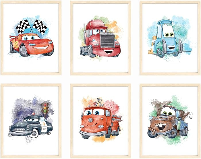 Nistio® Cars Movie Poster Prints, Cars Movie Poster Wall Art Decor, Lightning McQueen, Set of 6,... | Amazon (US)