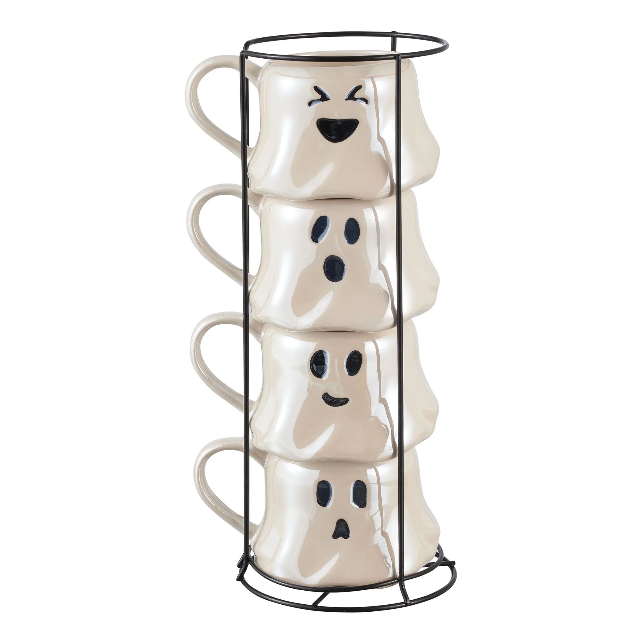 Halloween 13-Ounce White Ghost Stoneware Stackable Mug Set with Iron Rack, by Way To Celebrate - ... | Walmart (US)