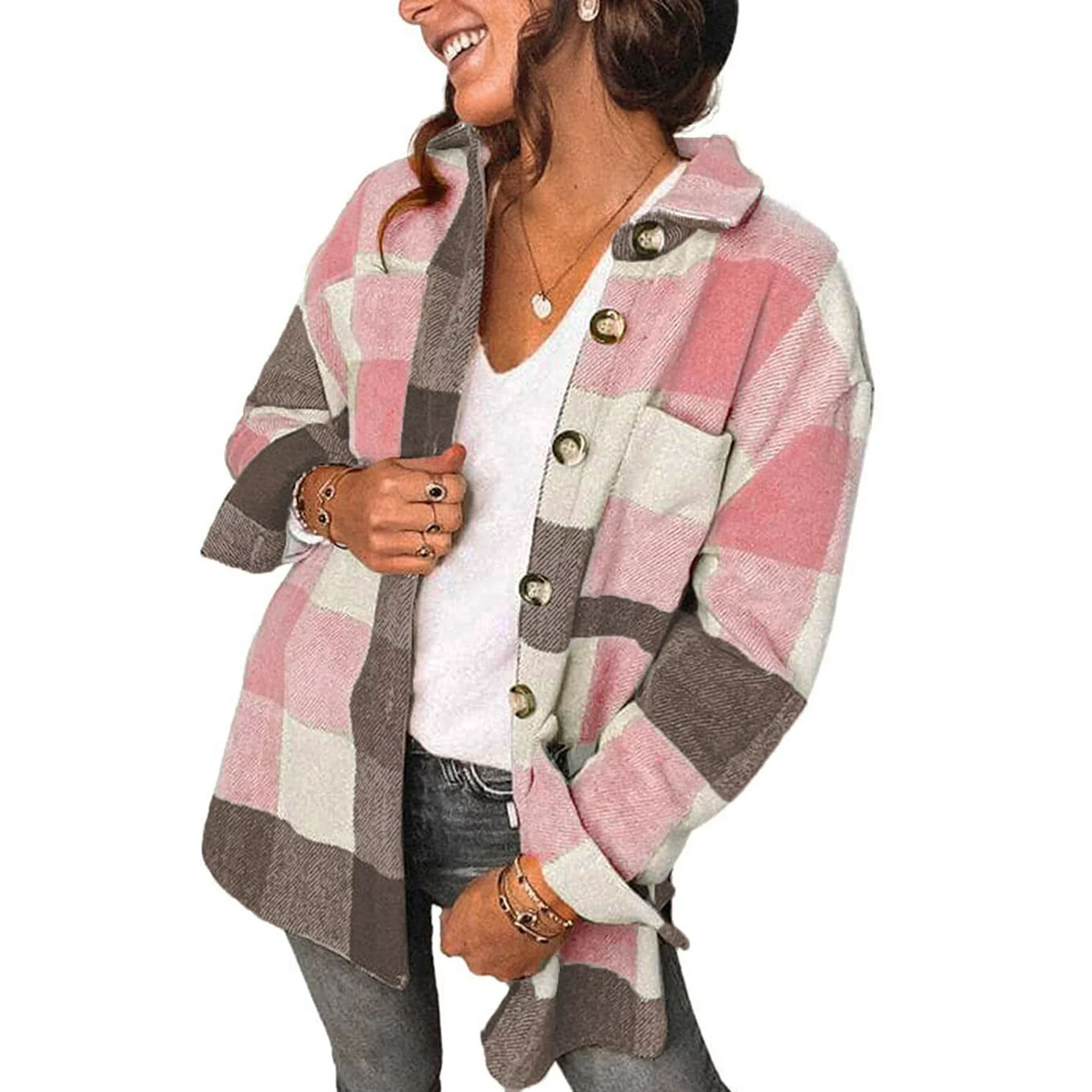Fantaslook Womens Plaid Shirts Flannel Shacket Jacket Long Sleeve Button Down Boyfriend Shirt Coa... | Walmart (US)