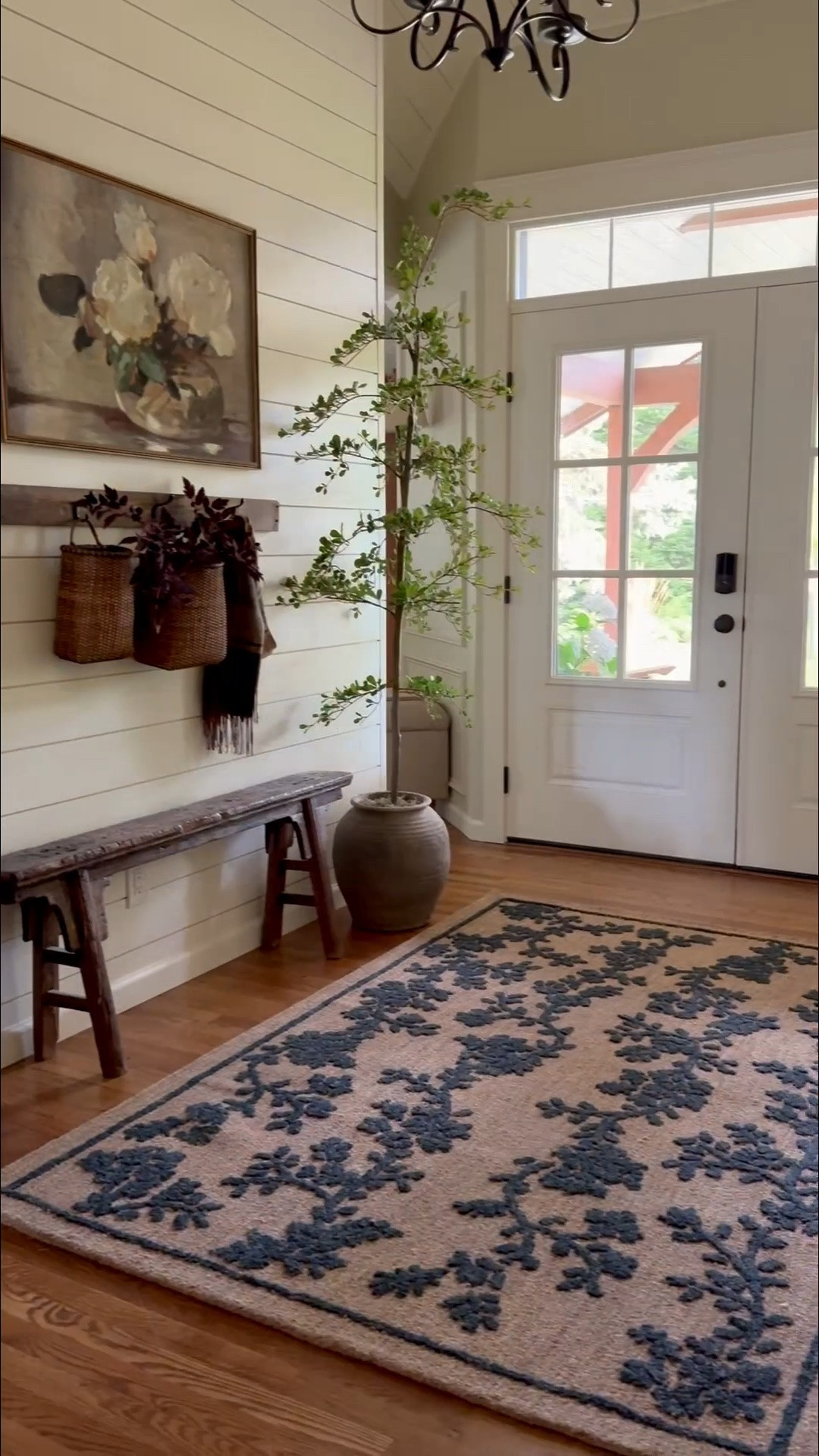 Can you fall in love with a rug and pillows? The answer is a resounding yes. The attention to beauty in this rug and these pillows is incredible and looks so high end. 
This high-quality, hand-tufted wool rug from the Loloi x Magnolia Home by Joanna Gaines collection proves that the right foundation brings an entire room together. Featuring a rich navy floral design, it offers a simple, timeless beauty that adds depth, warmth, and effortless European charm to any space. Hand-tufted craftsmanship means it’s built to last while feeling incredibly soft underfoot—making it as functional as it is stunning.

@loloirugs @joannagaines @magnolia 

Comfy striped sweater from @anrabess.us