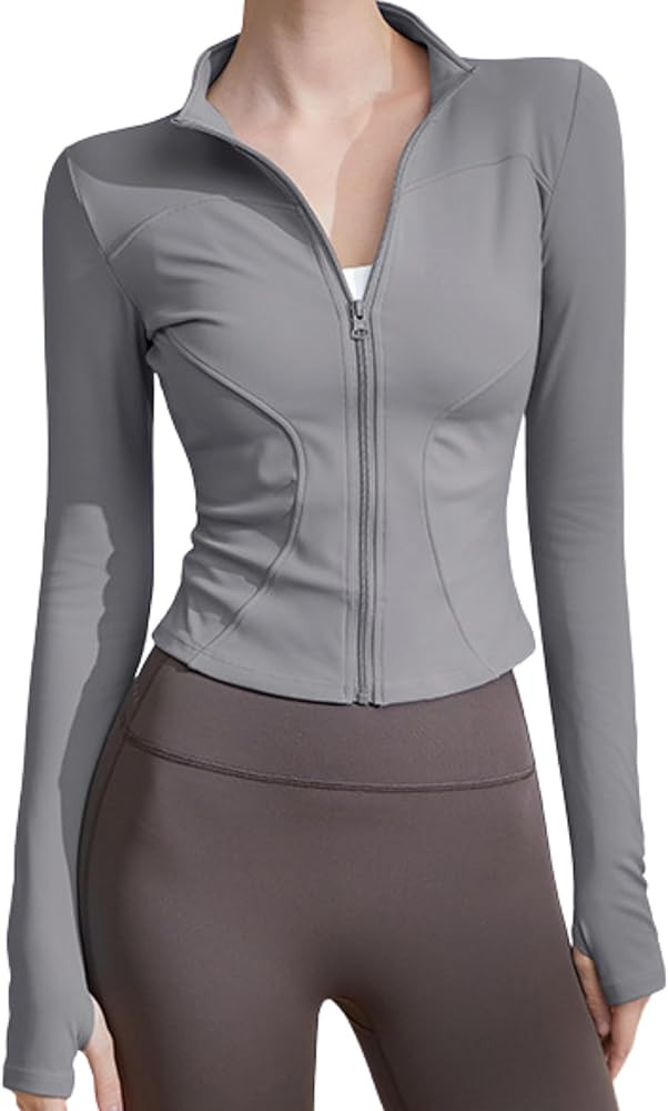 Athletic Jackets For Women Full Zip, Lightweight Long Sleeve Workout Jackets With Thumb Holes | Amazon (US)