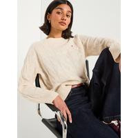 Tommy Hilfiger Soft Wool Cable Knit Jumper - Beige | Very (UK)
