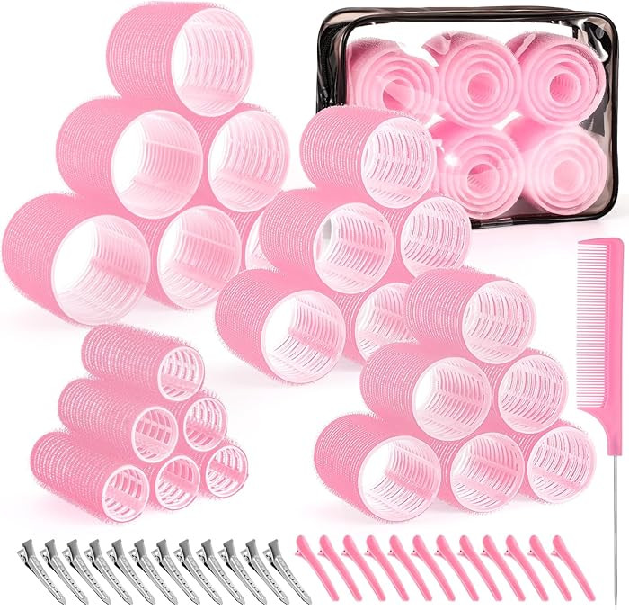 4 Sizes Self-Grip Hair Rollers Set for Long, Short Hair and Bangs - 50 Pcs with Clips (25mm, 36mm... | Amazon (US)