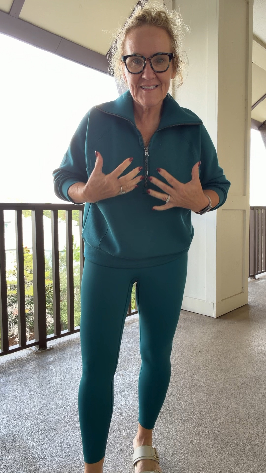 Spanx air essentials 1/2 zip size large
Booty boost leggings with sweat tech technology so they’re a bit heavier for colder temps and don’t show sweat marks. Wearing a medium 
15% off new customers code NANETTEXSPANX 

#LTKOver40 #LTKActive #LTKTravel