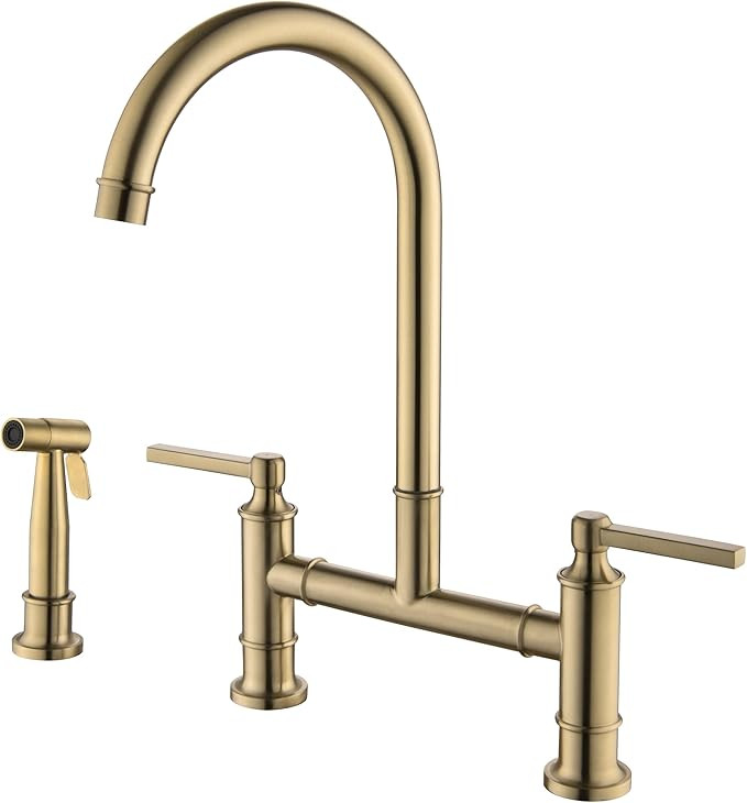 Kitchen Bridge Faucet with Side Sprayer, 8 inch Brass Kitchen Faucet 2 Handles 3 Holes Deck Mount... | Amazon (US)
