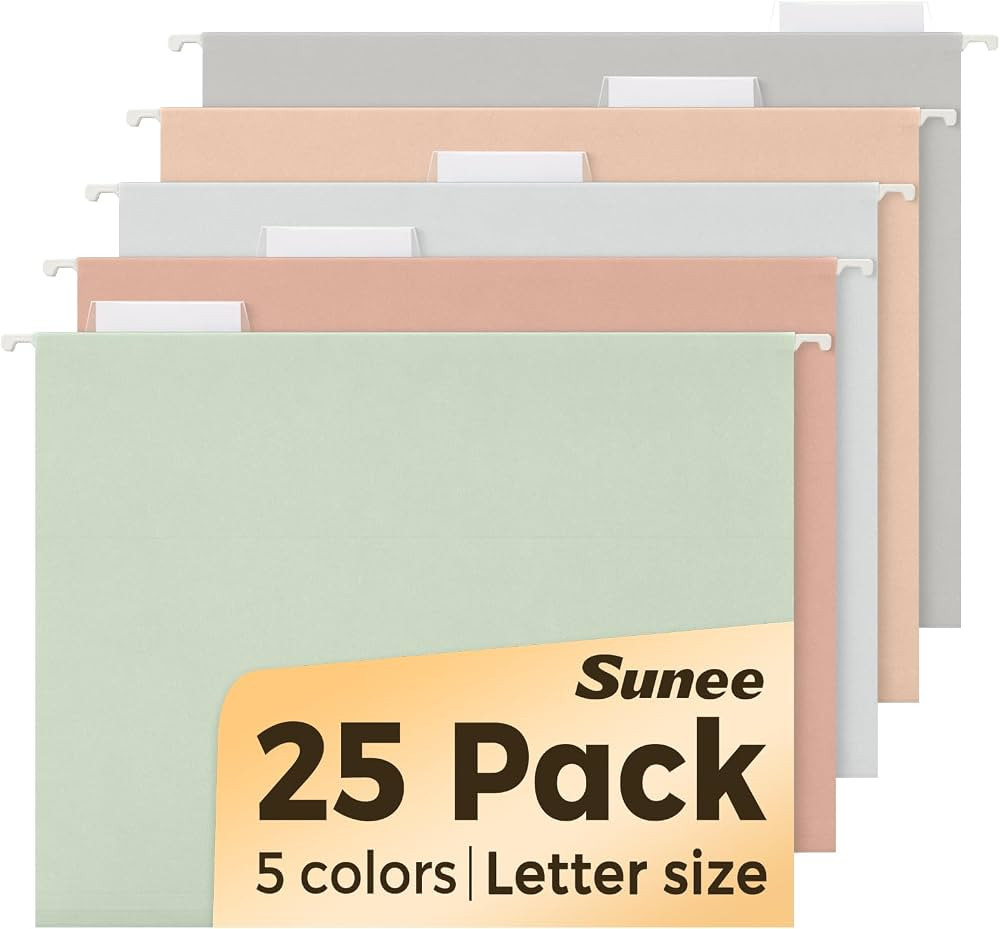 SUNEE 25 Count Hanging File Folders, Pastel Colors, Hanging File Folders Letter Size, Hanging Fol... | Amazon (US)