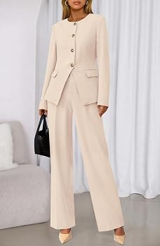 BTFBM Two Piece Set for Women Fall Fashion 2025 Business Casual Long Sleeve Blazer Jackets Wide L... | Amazon (US)