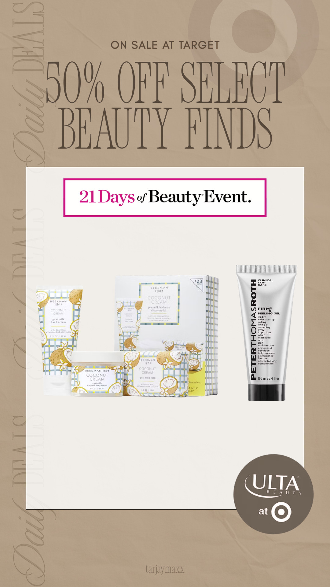 Today’s 21 Days of Beauty deal at Target is SO good — 50% off select beauty finds including the Beekman 1802 coconut cream set and the viral Peter Thomas Roth Instant FirmX eye treatment. If you’ve been wanting to try either of these, today is the day to grab them while they’re half off.
spring outfits 2026, easter dress women, date night outfits, vacation outfits beach, easter outfits women, spring dresses, st patricks day outfit women, work outfits, plus size fashion, easter basket ideas, target beauty, target beauty deals, ulta beauty at target, peter thomas roth eye cream, beekman 1802, clean skincare, viral skincare 

 #LTKmorningroutine #LTKselfcare #LTKBeauty