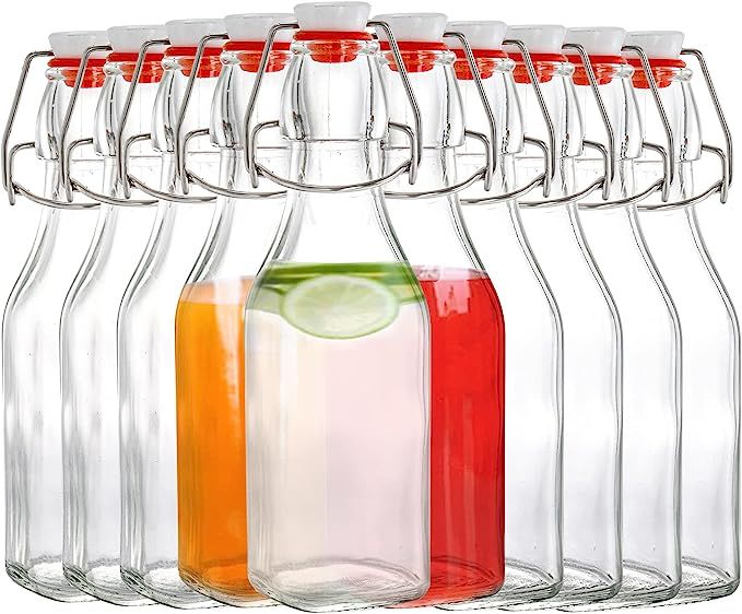 Tebery 10 Pack 8.5Oz Swing Top Square Bottles with Leak Proof Easy Caps, Glass Beer Bottles Flip ... | Amazon (US)