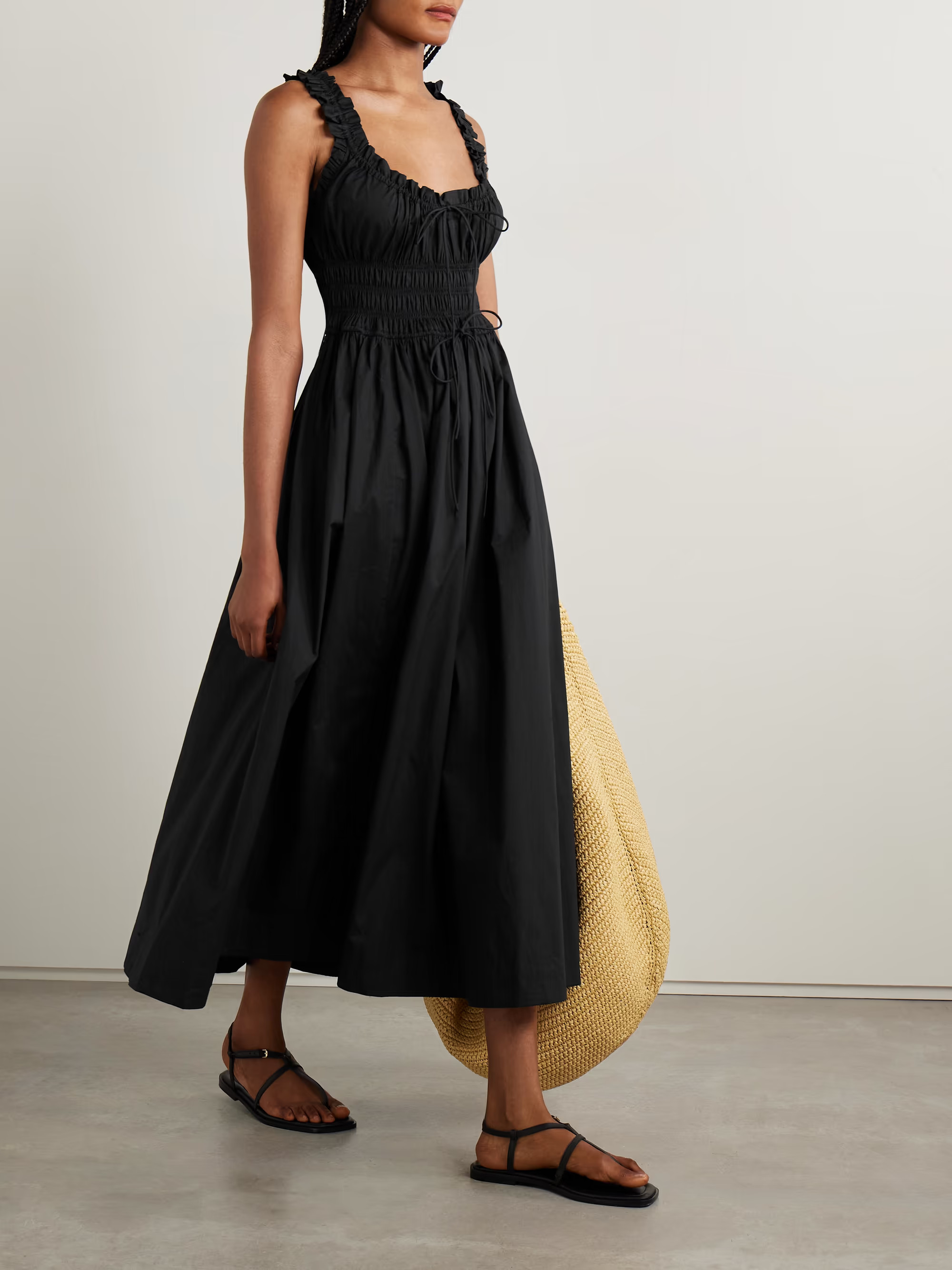 Emmaretta tie-detailed shirred organic cotton-voile midi dress | NET-A-PORTER (US)