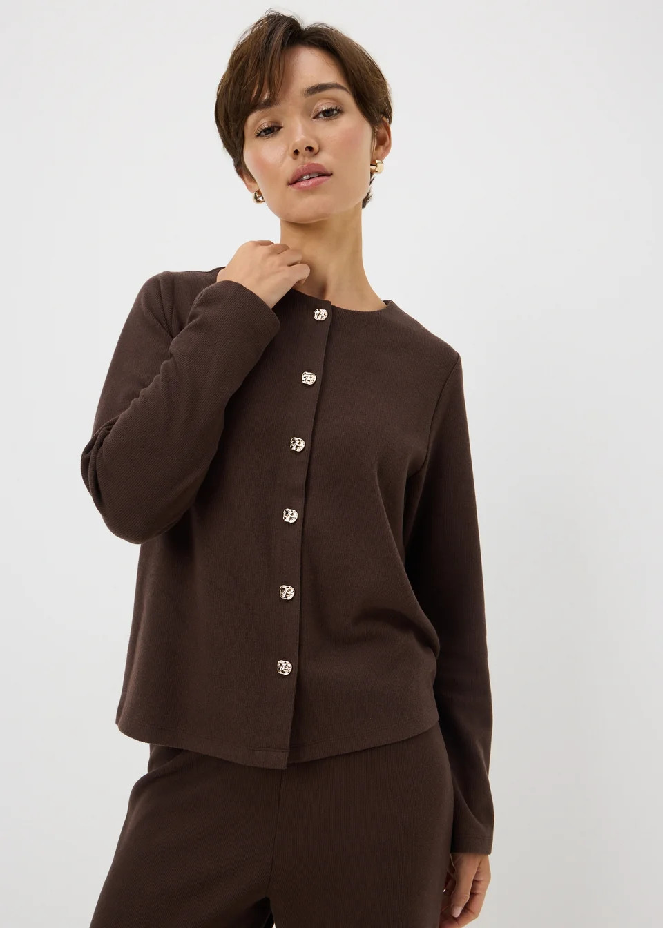 Chocolate Brown Co Ord Long Sleeve Button-Thru Cardigan | Matalan (UK)