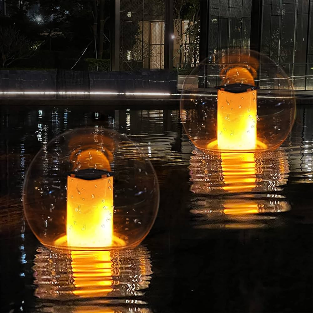 Floating Pool Lights, Solar Flame Lights Flickering IP68 Waterproof Ball Night Lights, Outdoor La... | Amazon (US)