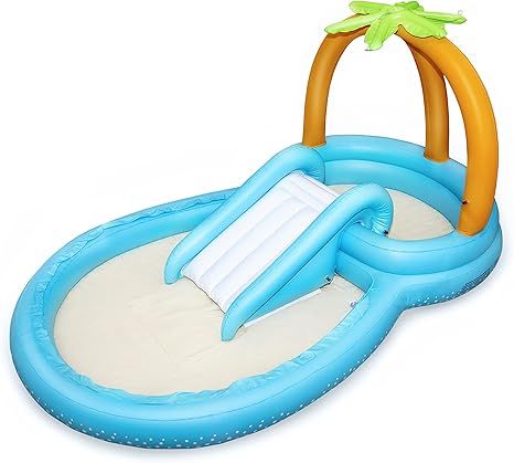 Inflatable Play Center, Kiddie Pool with Slide for Toddler, Swimming Pool Lounge with Slide for K... | Amazon (US)