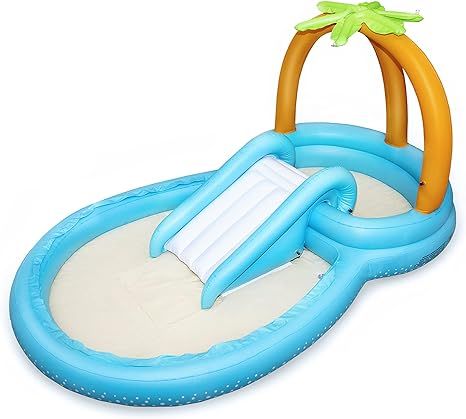 Amazon.com: Inflatable Play Center, Kiddie Pool with Slide for Toddler, Swimming Pool Lounge with... | Amazon (US)