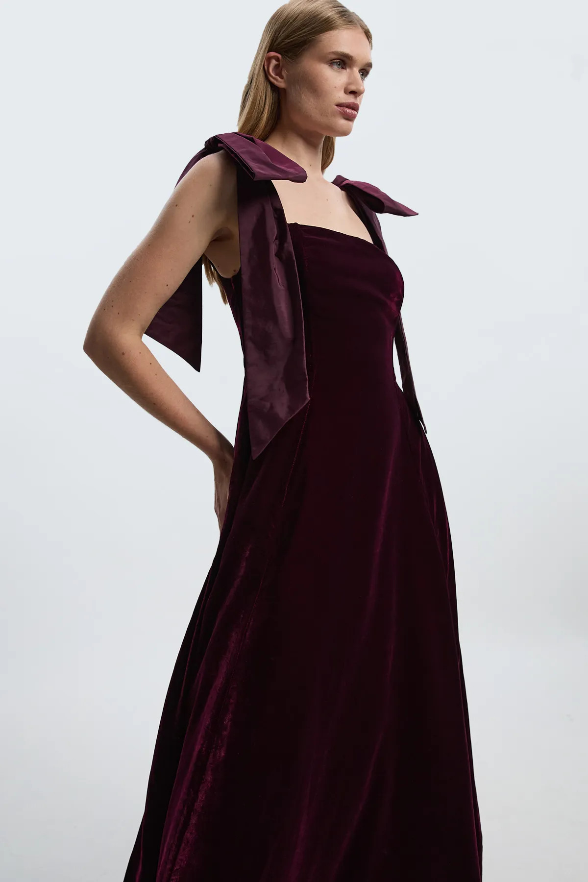 Velvet Bardot Woven Prom Midaxi Dress With Taffeta Bow | Karen Millen UK + IE + DE + NL