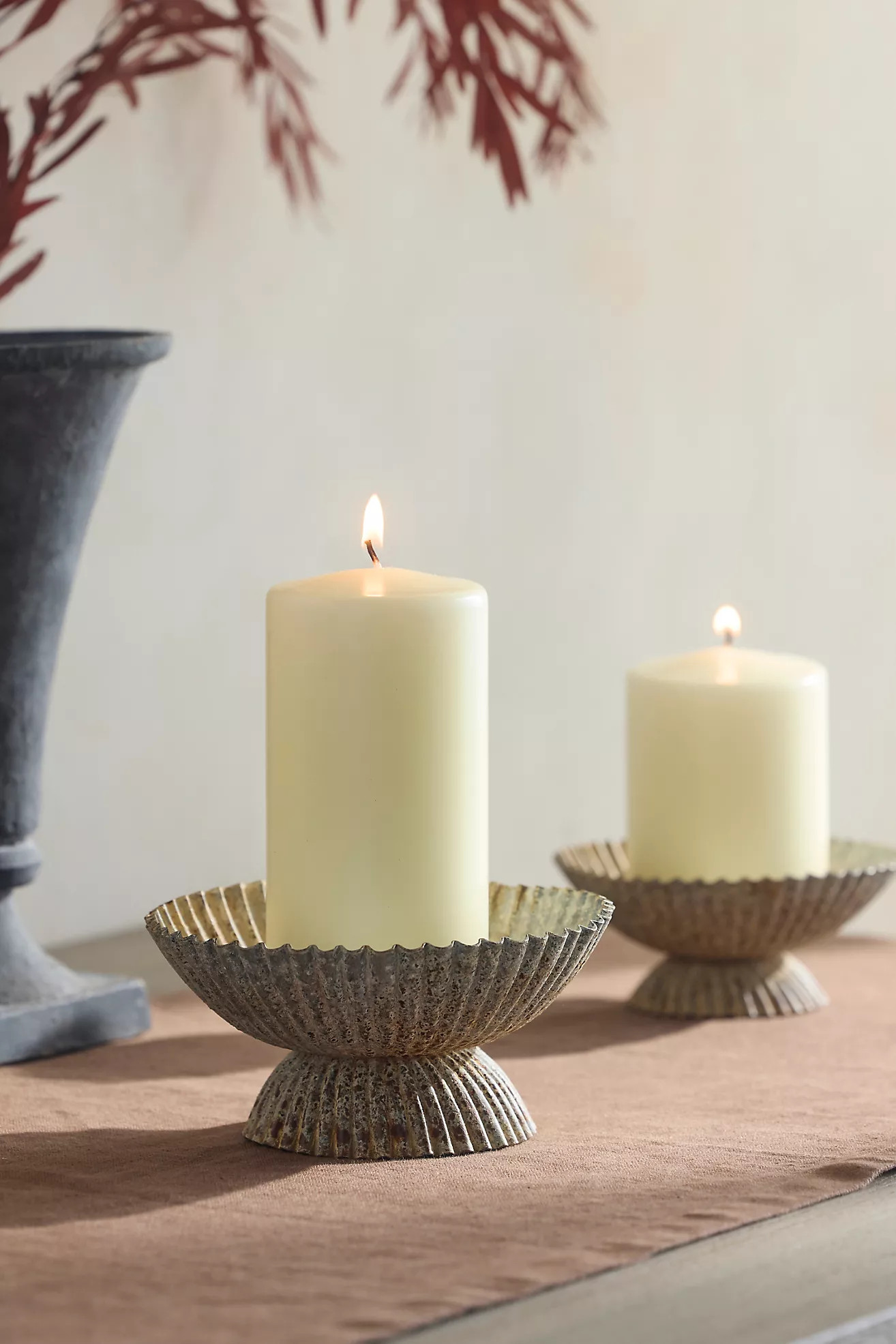 Iron Ruffle Pillar Candle Holder, Large | Anthropologie (US)