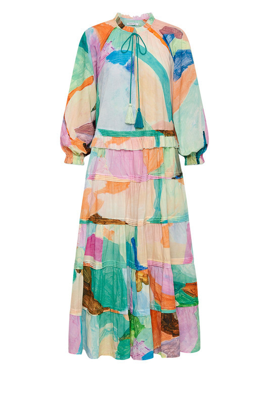 Ruffle Neck Maxi Dress in No Rain No Flowers | Bohemian Traders