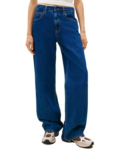 Tommy Jeans Womens Mia Mid Rise Relaxed Straight Jeans, Denim Dark 29x30 | Amazon (US)