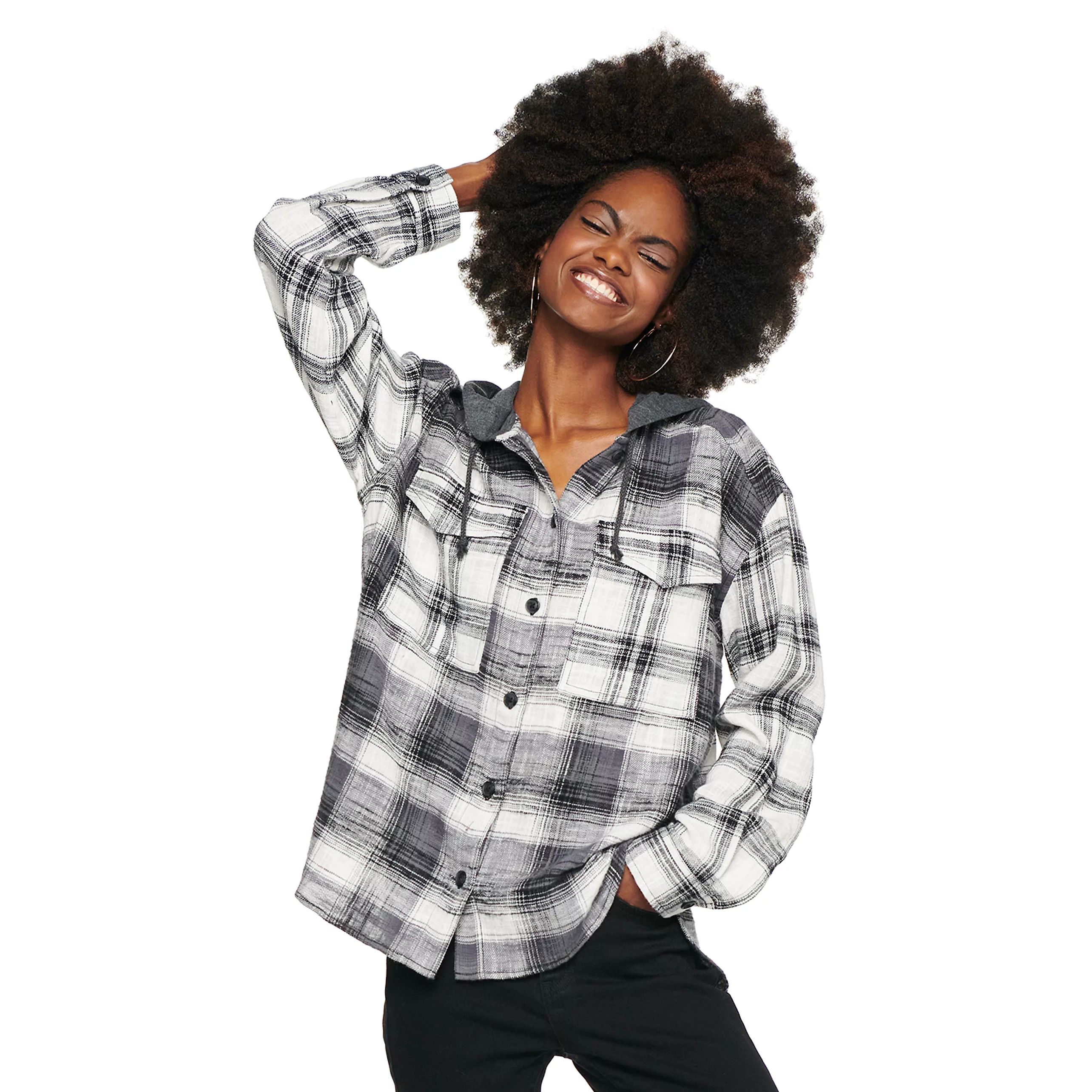 Juniors' SO® Hooded Flannel | Kohl's