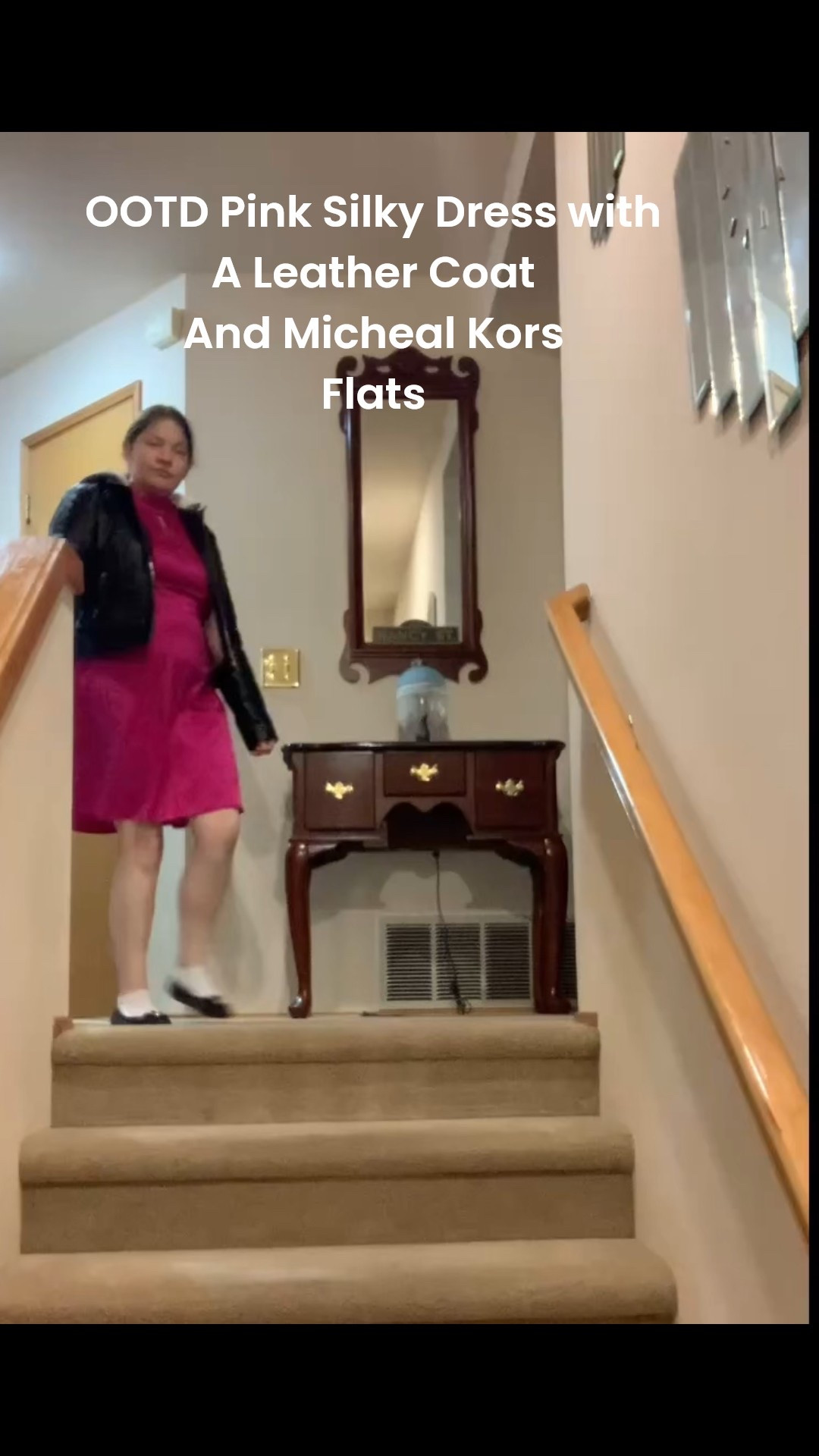 Today’s Outfit Of The Day is Semi Formal. Today I dressed up in a cute fuchsia silky sleeveless dress 👗 with a Black Hooded Leather Coat 🧥 and some Michael Kors Black Flats 🥿 What did you wear today? 

#LTKootd #LTKdayinmylife #LTKStyleTip