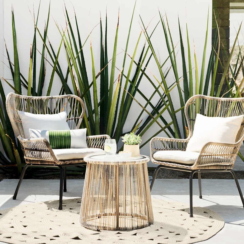 Latigo 3pc All-Weather Wicker Outdoor Patio Chat Set - Tan - Threshold | Target