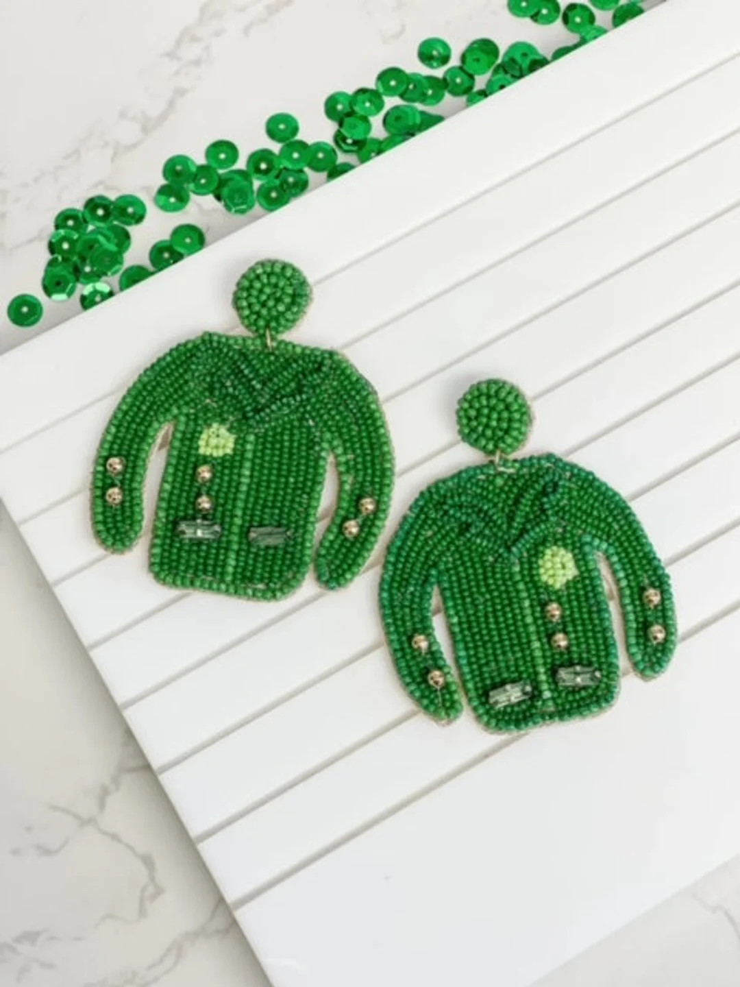 Masters Gold Tournament Green Jacket Beaded Earrings/Augusta Green Jacket Golf Tournament Earring... | Etsy (US)