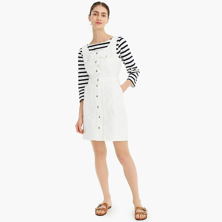 Scoopneck button-front dress in stretch white denim | J. Crew US