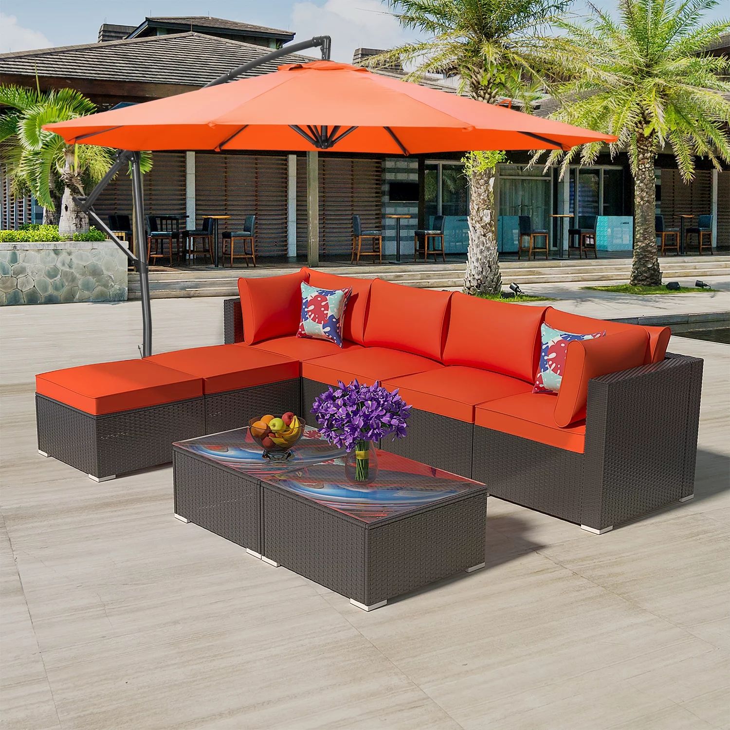 Ainfox 8 Pcs Outdoor Patio Furniture Sofa Set Clearance with Free 10ft Offset Patio Umbrellas, Or... | Walmart (US)