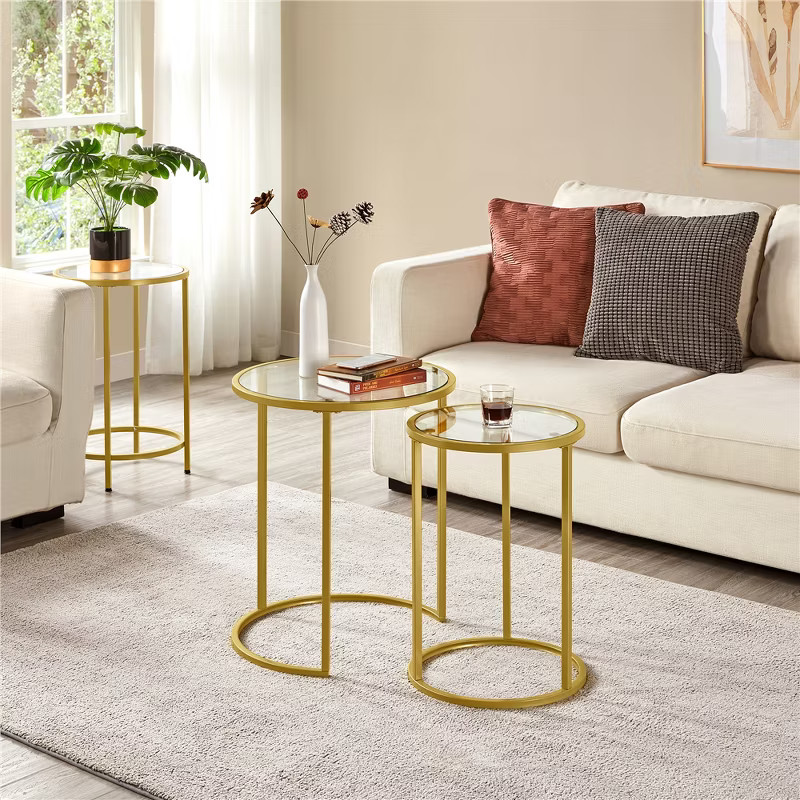 Yaheetech Round Nesting End Table Set with Metal Frame and Glass Top for Living Room | Target