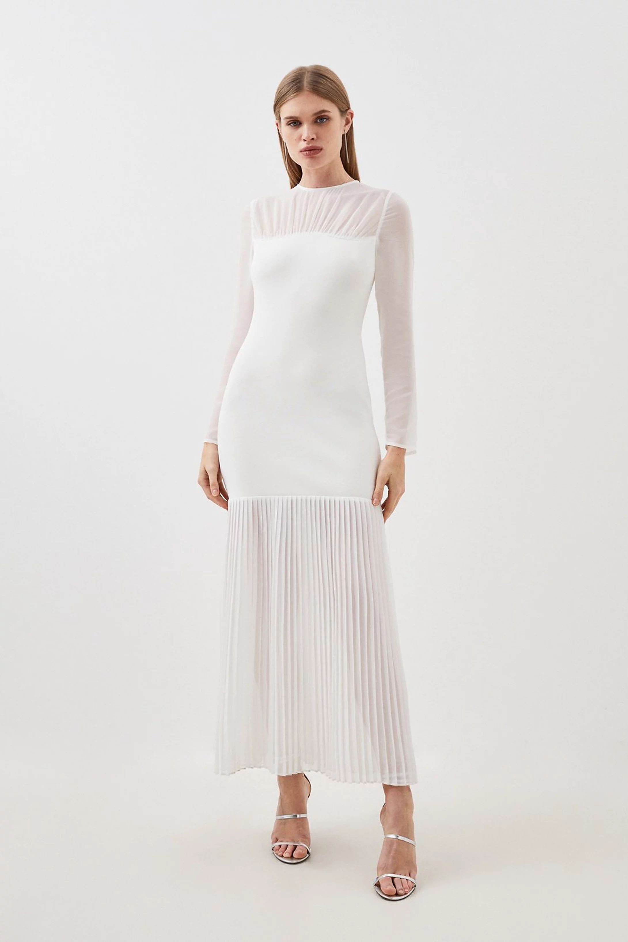 Bandage Figure Form Woven Mix Knit Dress | Karen Millen US