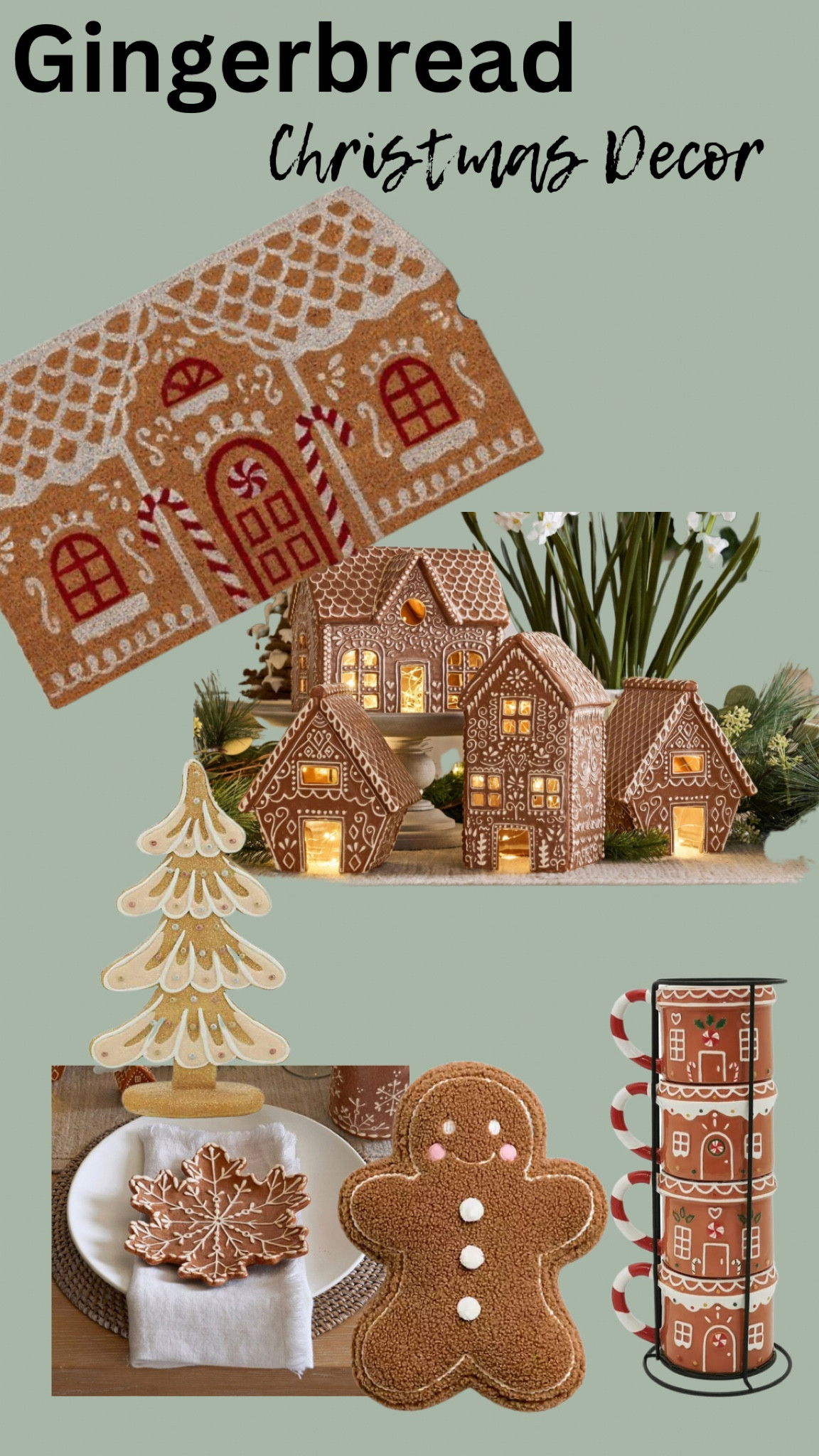 Gingerbread Christmas
Gingerbread houses 
Gingerbread Men
Mugs
Trees
Holidays
Door mat
Pillow
Tablescape
Plates


#LTKSeasonal #LTKhome #LTKHoliday