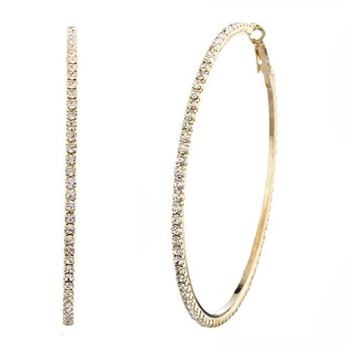 Lux Accessories Goldtone Crystal Rhinestone Pave Hoop Earring | Amazon (US)