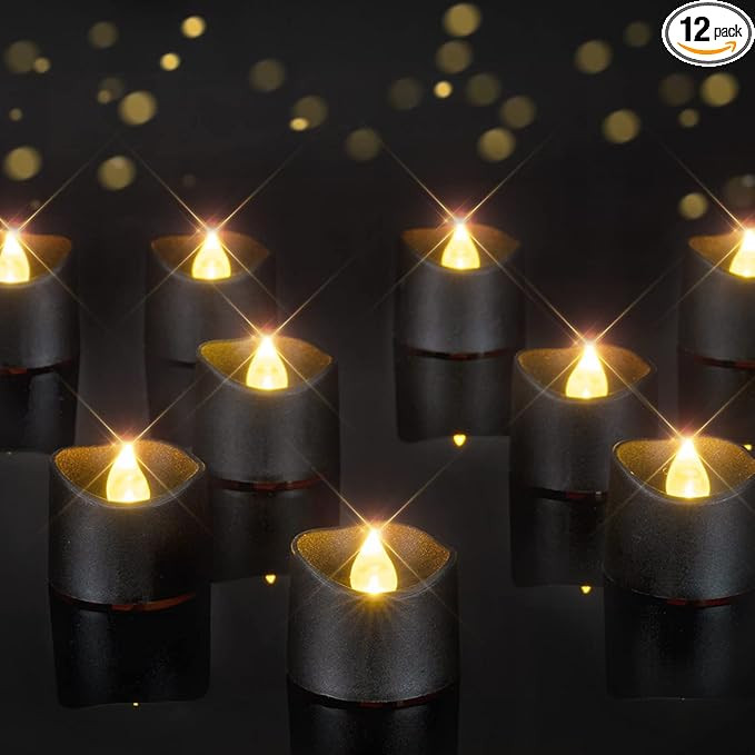 Homemory Black Tea Lights Candles Battery Operated, 200+Hour Flameless Flickering Fake Electric L... | Amazon (US)