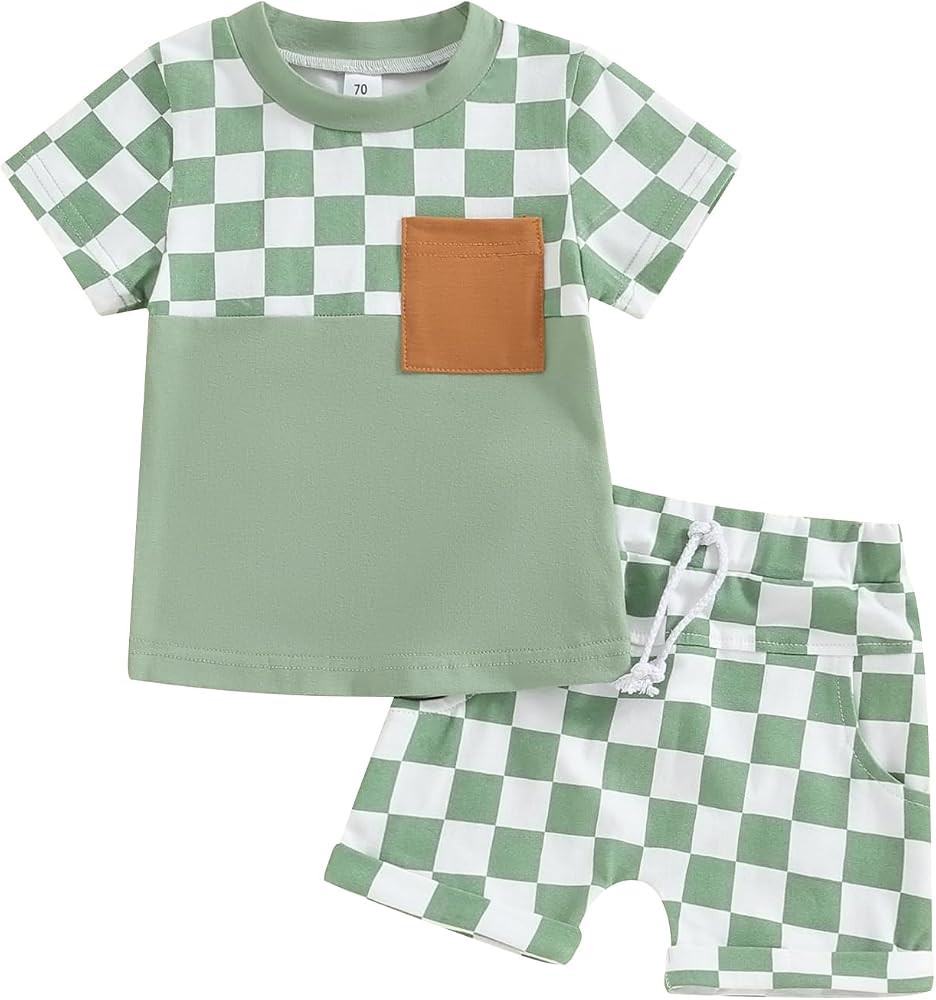 Adobabirl Baby Boy Shorts Set Summer Clothes Short Sleeve Striped Pocket Tshirt and Shorts Casual... | Amazon (US)