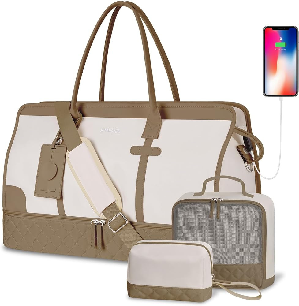 ETRONIK Weekender Overnight Bag for Women, Large Travel Duffle Bag with Shoe Compartment & Wet Po... | Amazon (US)